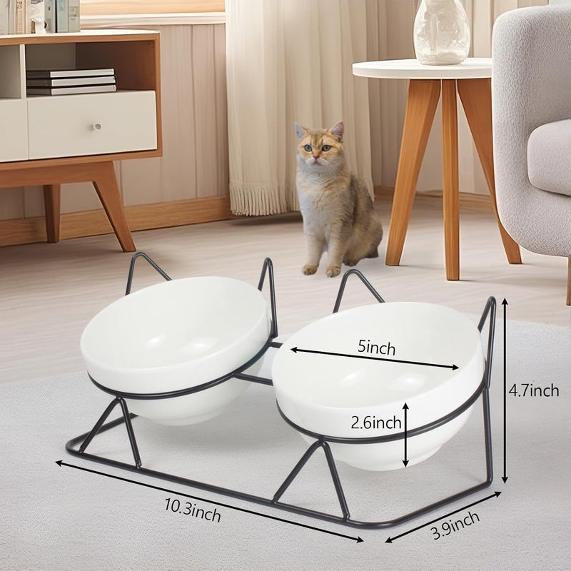 MCSAPIL Elevated Tilted Cat Bowls for Indoor Cats，Raised Ceramic Cat Bowl Elevated 15°,Pet Feeding Bowls for Food and Water Anti Vomiting Bowl(Double Ceramics and Tilt Shelf) Suitable - Image 5